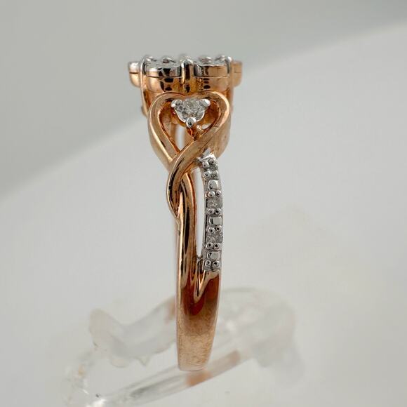 Two Tone Diamond Cluster Ring with Hearts on sides - size 7 - Picture 5 of 16